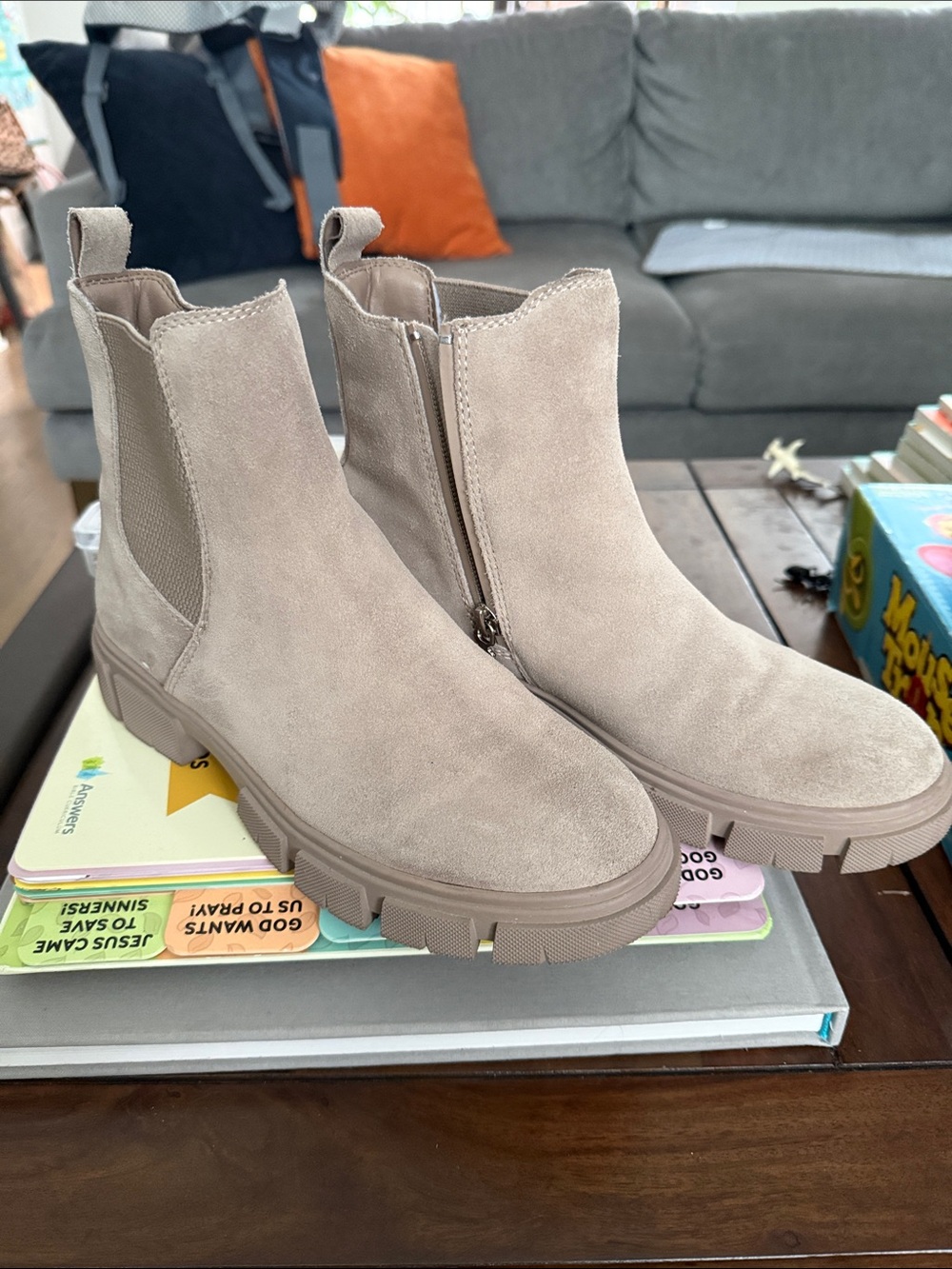 Blondo Neutral Taupe Suede Lug-Sole Chelsea Booties 7.5
